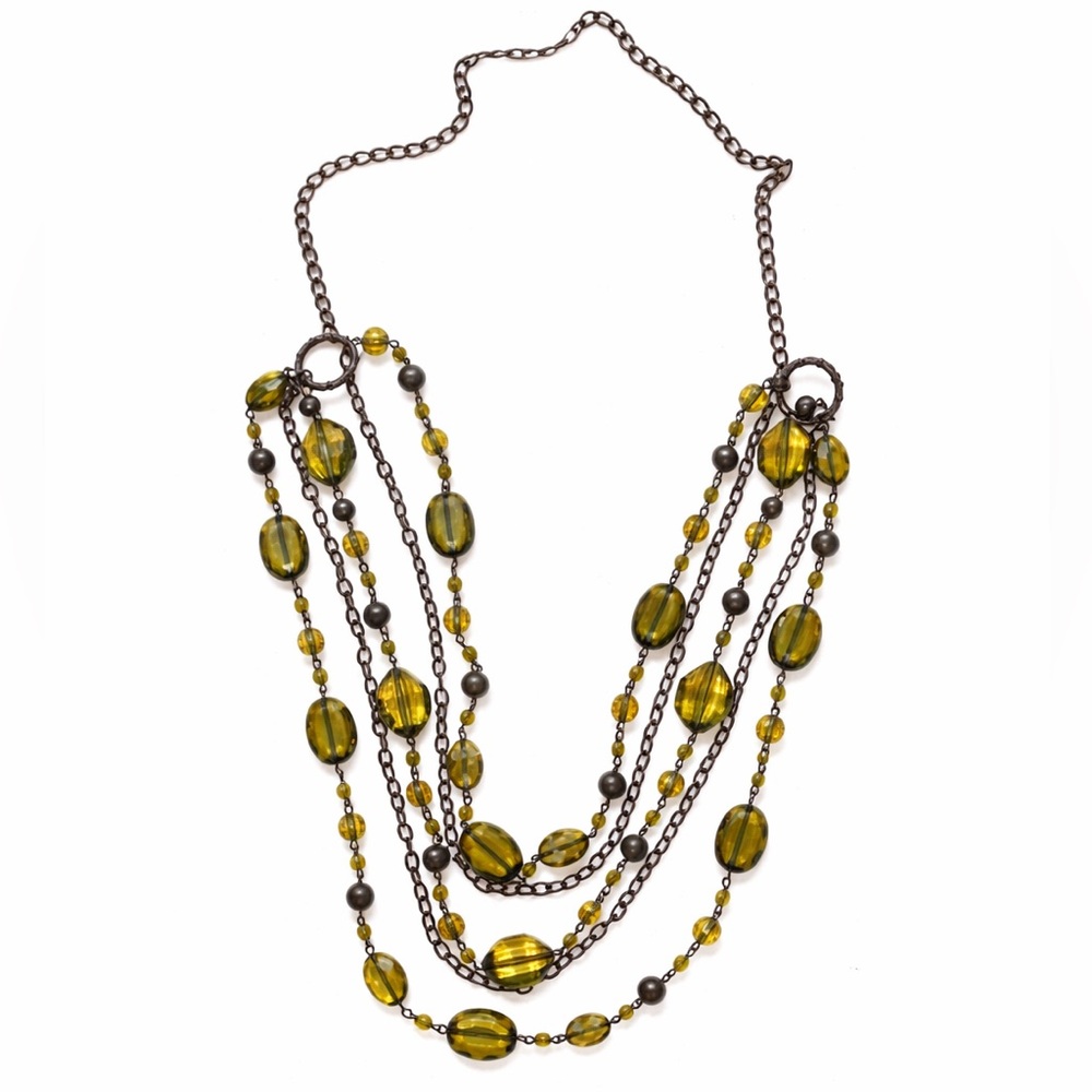 Elegant Green Multi-Strand Beaded Vintage Necklace
